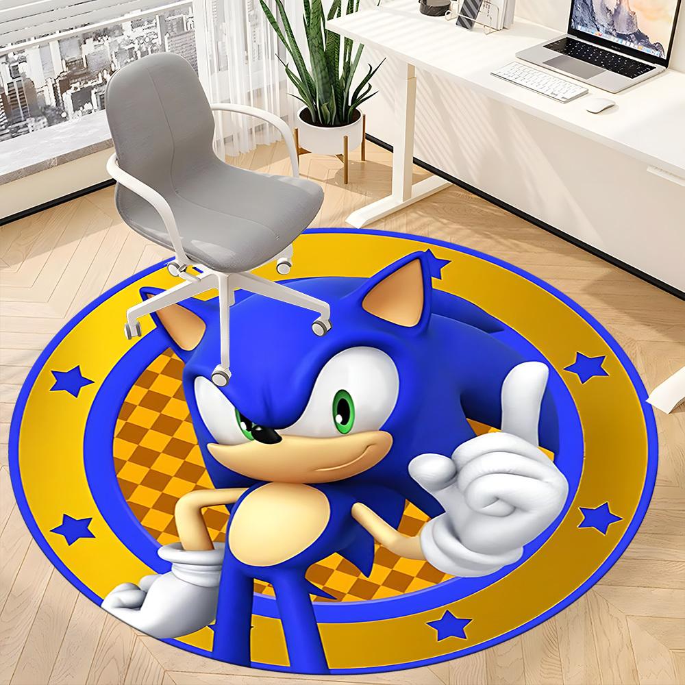 1pc Sonic Adventure Office Round Area Rug, Indoor Mat Suitable For Office, Under Office Chairs Bedroom Living Room Home Decor, Room Deco
