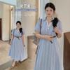 Large Size Women's Clothing Blue Plaid Thin Shirt Dress 2026 Summer Waist Thin Dress 264936