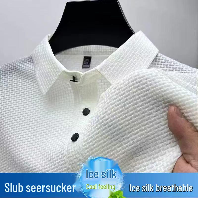 Herren Kurzarm-T-Shirt aus atmungsaktiver Eis seide, Bambus-Jacquard, Koreanischer Stil, Elastisch Übergröße, Lässiges Sommer-Top