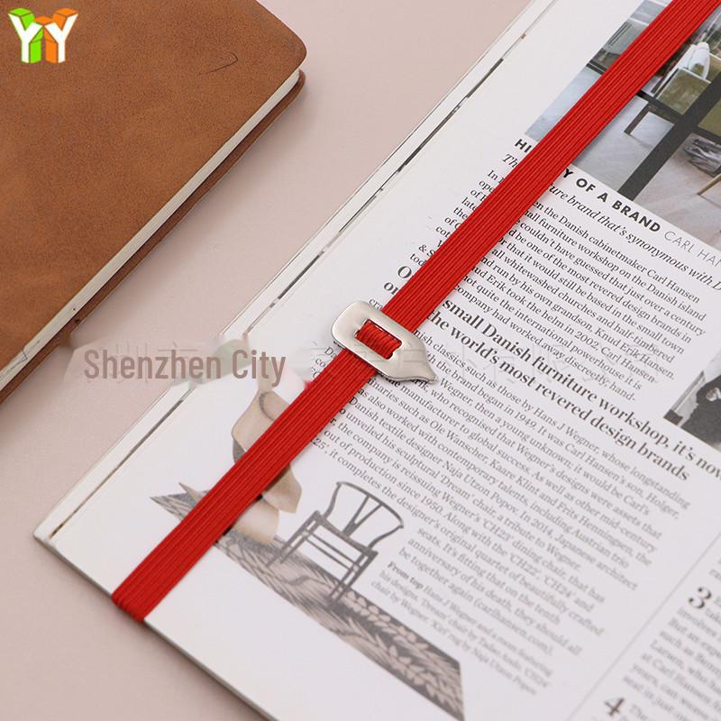 Semn de carte elastic multicolor cu panglică de bibliotecă și indicator metalic