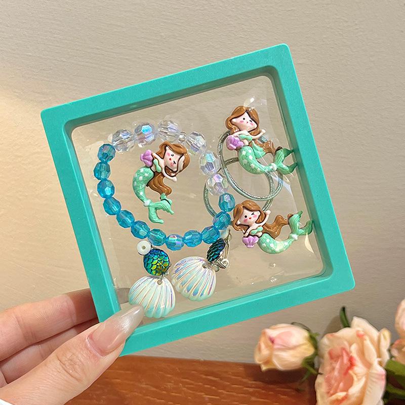 Mermaid Children'S Bracelet Cute Shell Painless Ear Clip Mermaid Princess Hair Tie Set Gift Box