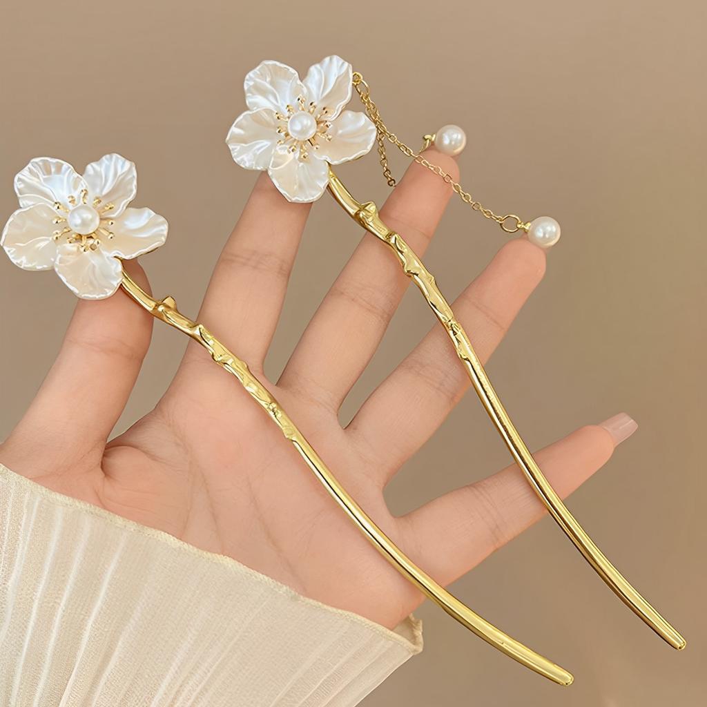 New Chinese Style Hibiscus Hairpin Flower Hair Accessories For Women Fashion Alloy Hair Clip Bridal Hair Sticks
