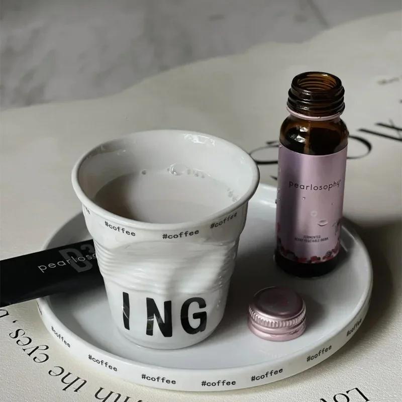 200ML Coffee Mugs Irregular Design White Ceramic Wrinkle Cup English Letter Pattern Mug Office Juice Tea Cup Decoration Crafts