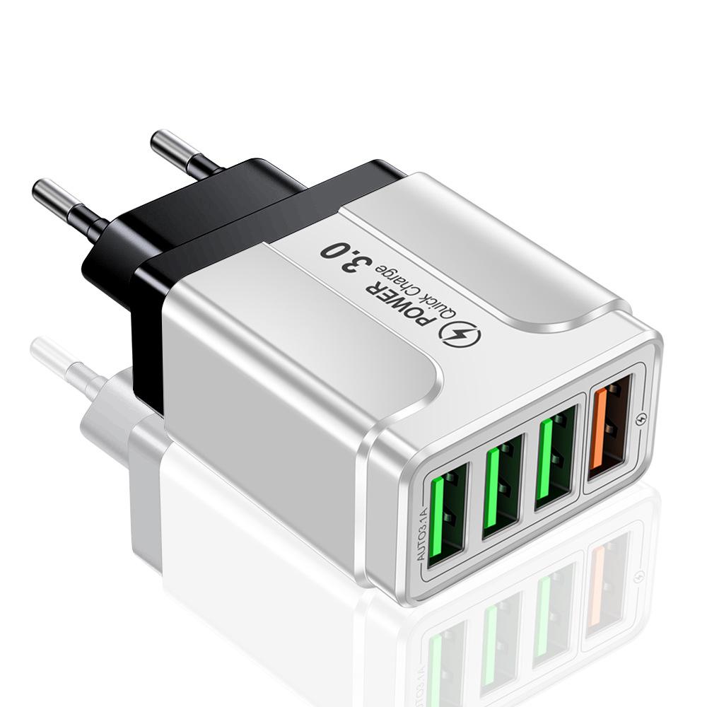 QC3.0 4-Port Fast USB Mobile Phone Charger with EU/UK/AU Plug