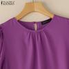 ZANZEA Women Casual Round Neck Solid Color Loose 3/4 Sleeve Blouse
