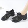 Fashion Loafers Women's Tweed Patch Eyelet Shoes Lace-Up Bowknot Chunky Thick Heel Versatile Mesh Women's Fragrant Women's Shoes