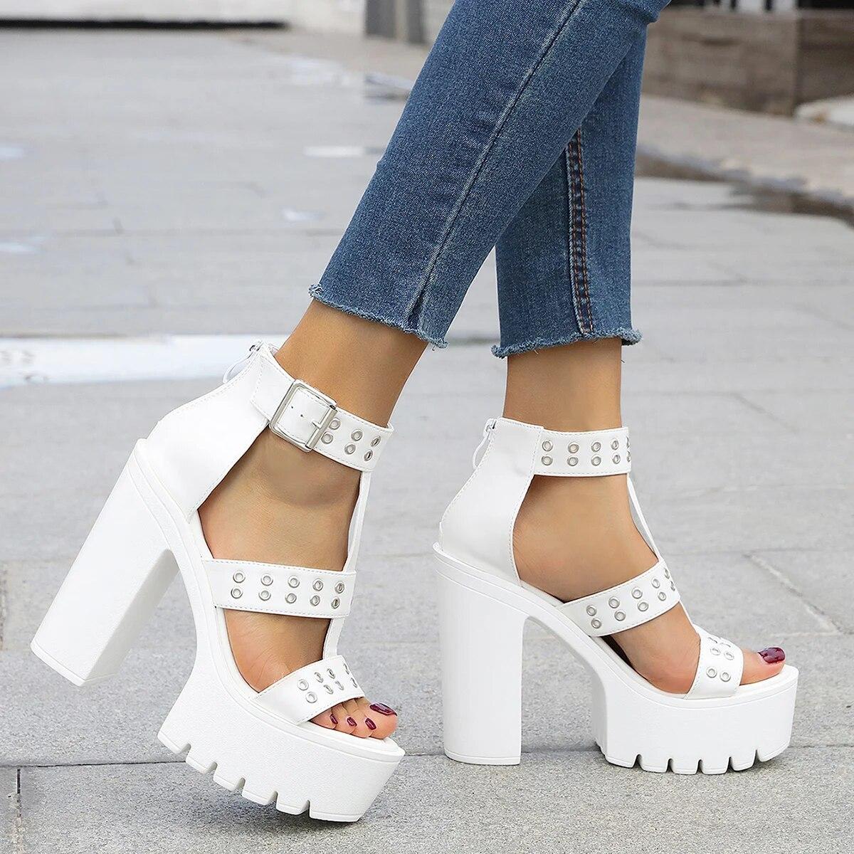 

Летние женские сандалии, пикантные непромокаемые сандалии на платформе с перекрестной пряжкой, нескользящие сандалии на высоком каблуке на толстом каблуке, сценическая обувь для ночного клуба 39