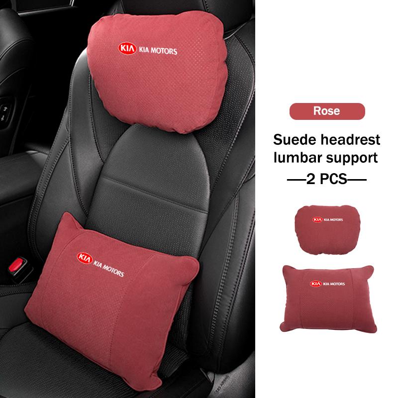 BBEI1 Car Styling Soft Suede Headrest Neck Support Seat Breathable Waist Pad Pillow Mat For KIA Sorento Stinger Soul Spectra Niro