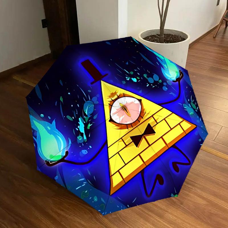 1pc Gravity Falls Bill Cipher Automatic Folding Umbrella - Compact 8-Rib Design, Durable Plastic & Iron, Lightweight for Outdoor Daily Use,  a0929146