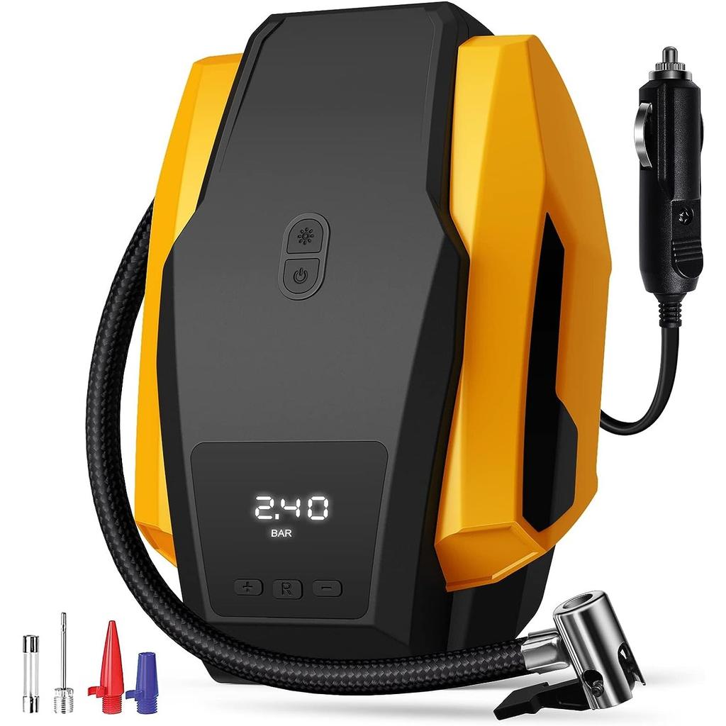Electric Air Pump, 12V Air Compressor, Portable Compressor with LED Light Inflator Compressor Portable for Car Tires, Bicycle and Others