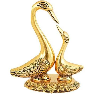 Couple de Cygnes S'embrassant Pièce Décorative Métal Cygne/Canard Ensemble Statue pour Décoration de Maison Table Bureau - 6,35 cm  (Métal, Or)