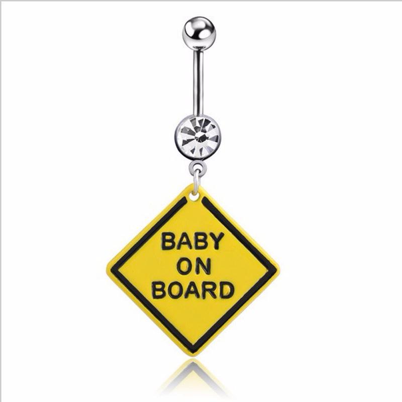 Kristall-Nabelring, Bauchnabelring „Baby an Bord“, baumelnder Körperpiercing-Schmuck, schönes Geschenk für Schwangere