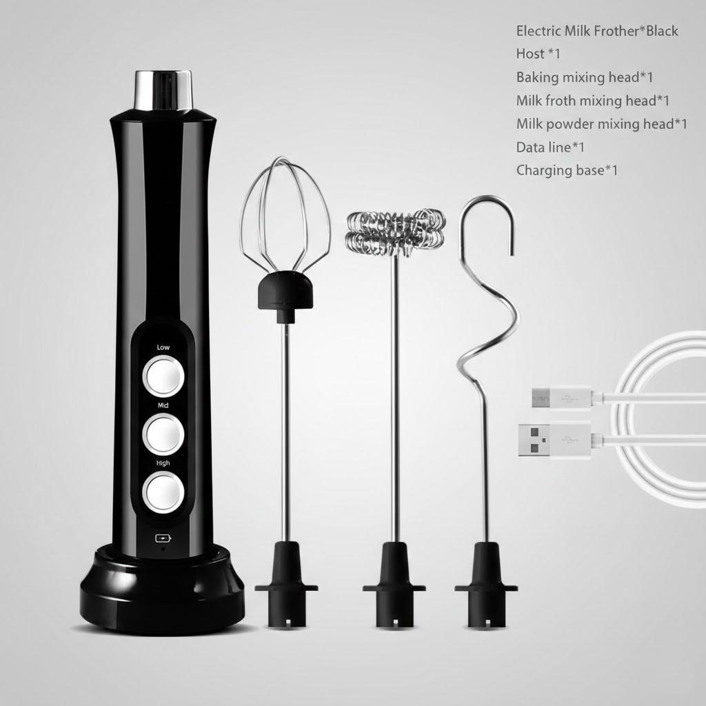 

Handheld Electric Milk Foamer Frother USB Rechargeable Wireless Whisk Blender for Coffee Egg Beater Kitchen Mixer Tool чёрный