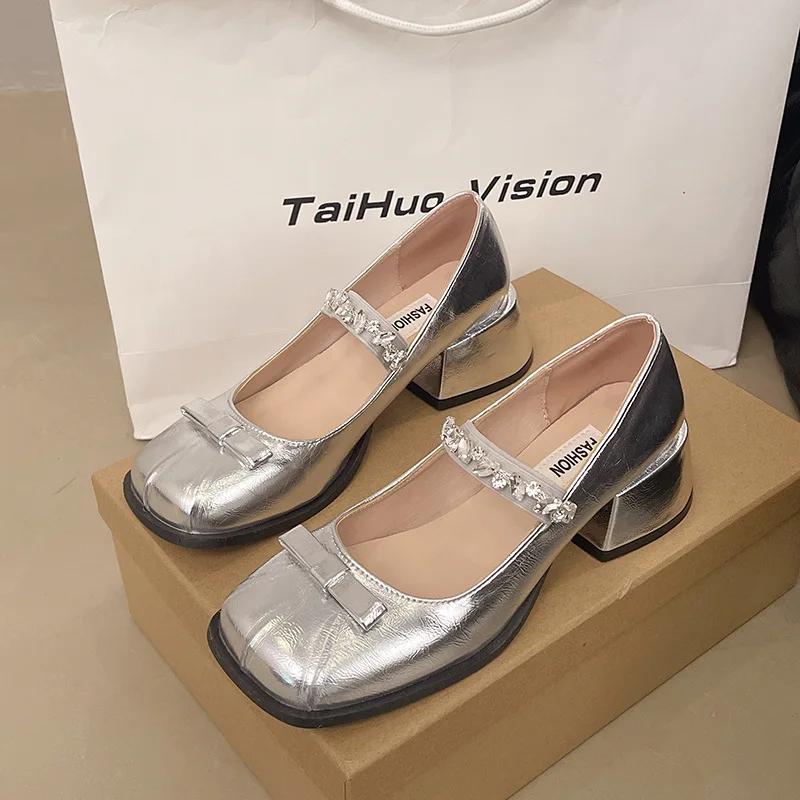 Fashion Hot Selling Summer Shoes Ladies 2025 Women's Square Toe Female Footwear New Modis On Heels Pumps High Mary Janes Shoes Woman
