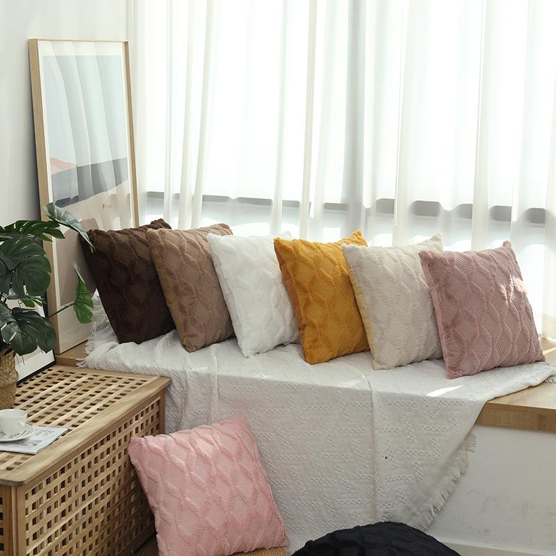 Solid Color Geometric Embroidered Plush Sofa Pillowcase