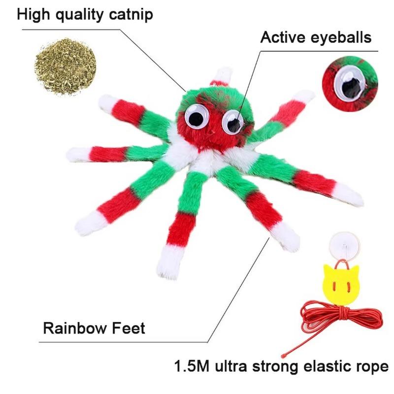 Adjustable Sound Octopus Cat Toy Mint Plush with 1.5ft Elastic Rope Interactive Pet Supplies for Cute Design Cats Playing Toy