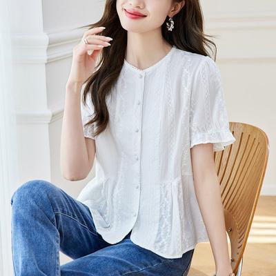 Blusa de Manga Corta con Cuello Redondo para Verano Último Diseño Nicho y Única Blusa de Algodón