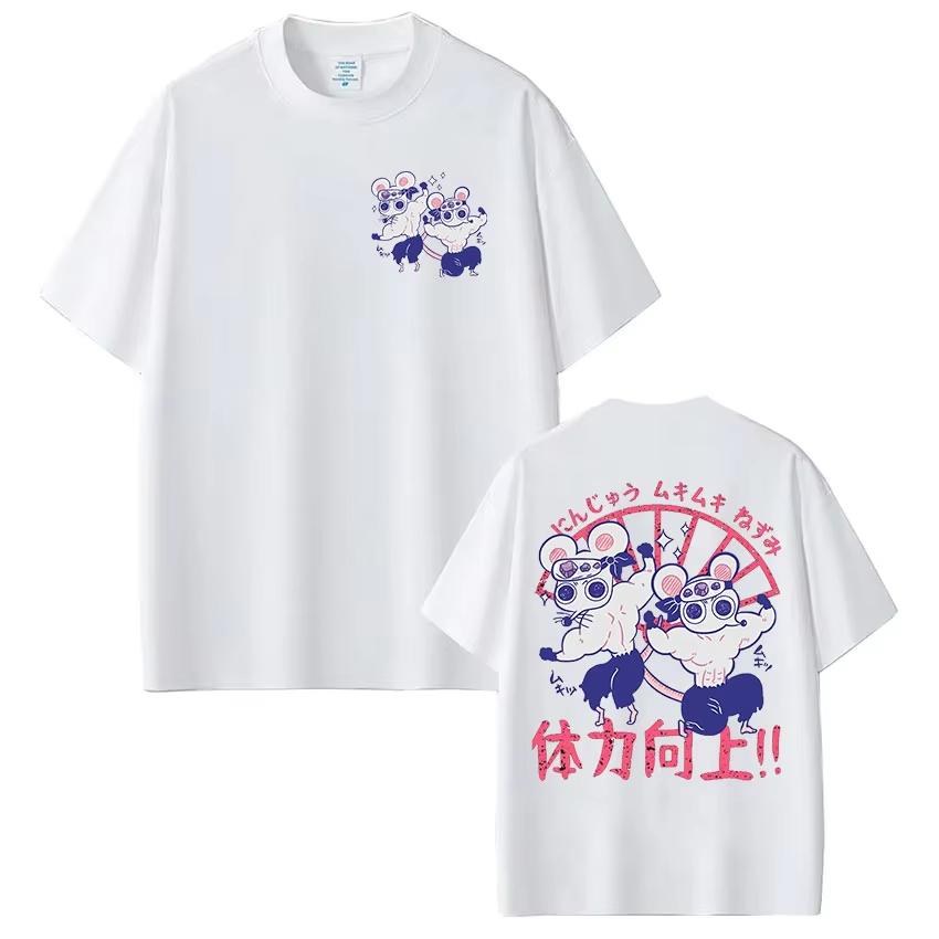 Funny Ninja Muscular Mouse Gym Short Sleeve T Shirts Hot Japan Anime Demon Slayer Uzui Tengen T-shirt Mens Women Cotton T-shirts