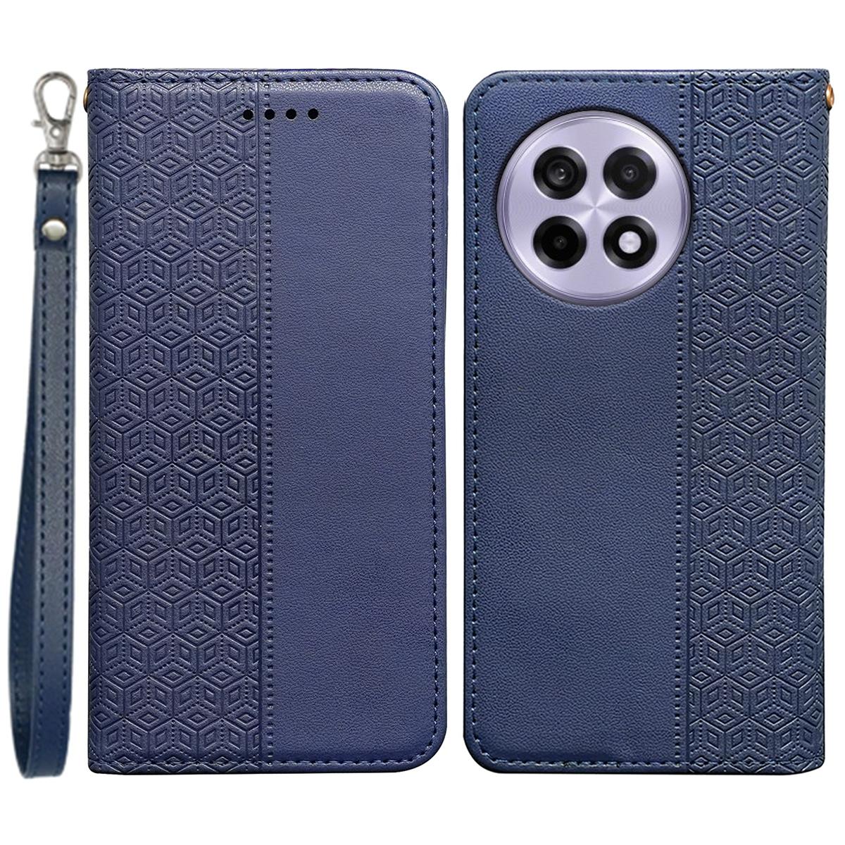 

For OnePlus 13R 5G Wallet Phone Case Strong Magnetic Checkered Pattern Imprint Leather Flip Cover Blue