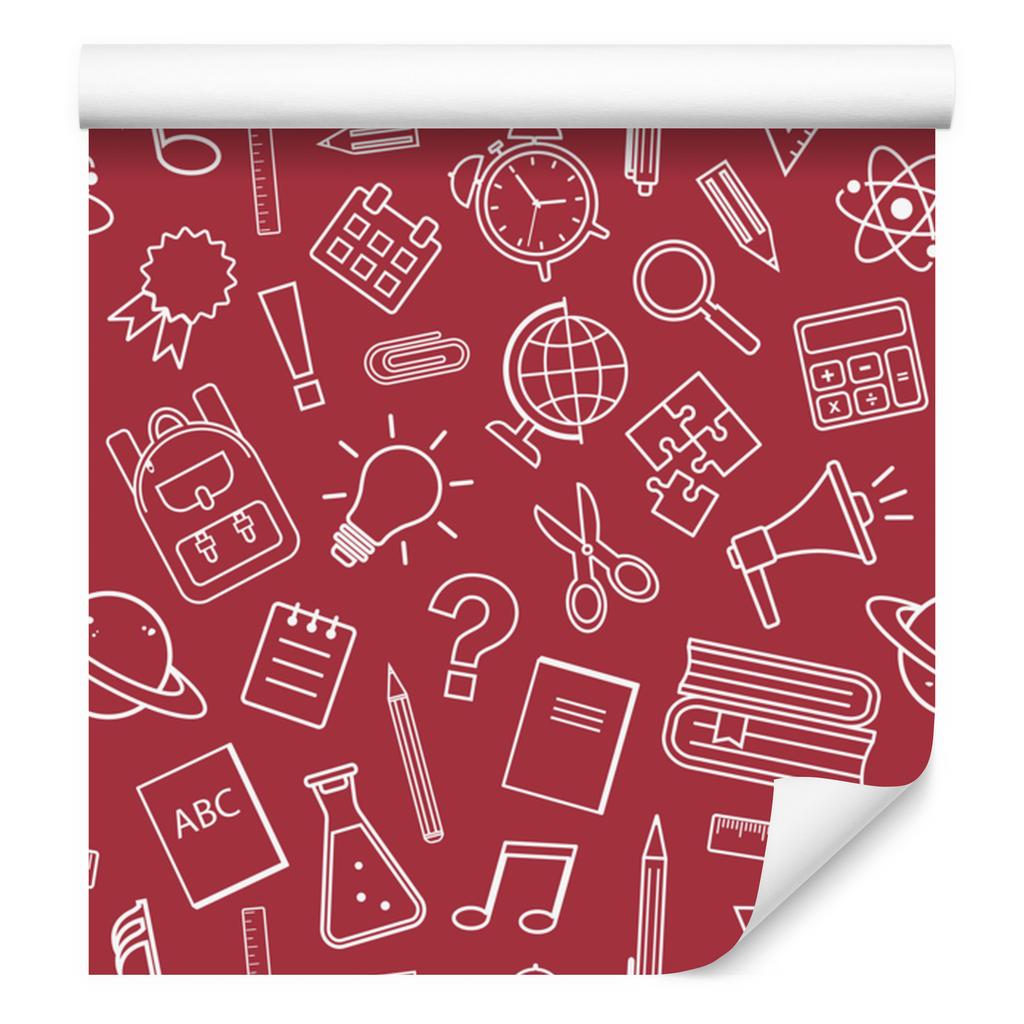 Wallpaper School Supplies Red and Coral, Red Background 50x1000