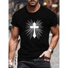 European Sizes Light of Faith Cross Print, Casual Short-sleeved T-shirt, Short-sleeved Top, Patterned Printed Round-neck T-shirt