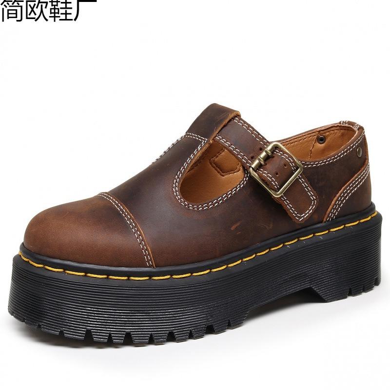 thick-soled characters with Mary Jane women's shoes, genuine leather low-top small leather shoes, first-layer student muffin