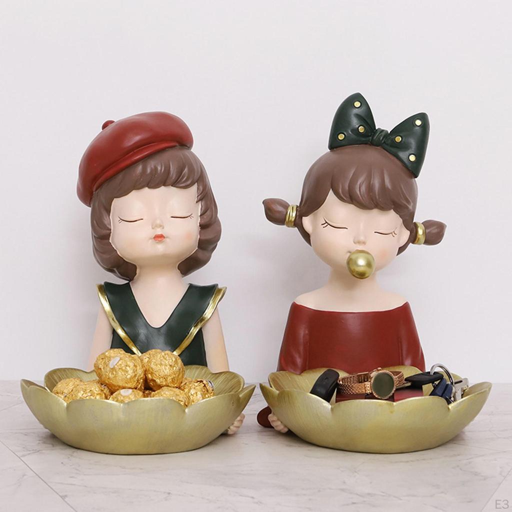 Buy Cute Girl Figurine Storage Tray Key Holder Statue for Tabletop