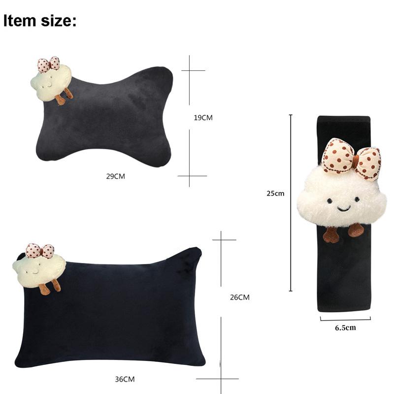 Cute Cartoon Bow Cloud Car Interior Accessories Soft Plush Car Neck Pillow Bone-Shaped Vehicle Headrest Waist Seat Cushion