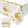 3 Pcs Little Cutie Tablecloth, 54 * 108 Inch Orange Tablecloth, Fruit Plastic Tablecover for Boys and Girls Birthday Party, A Little Cutie is on The
