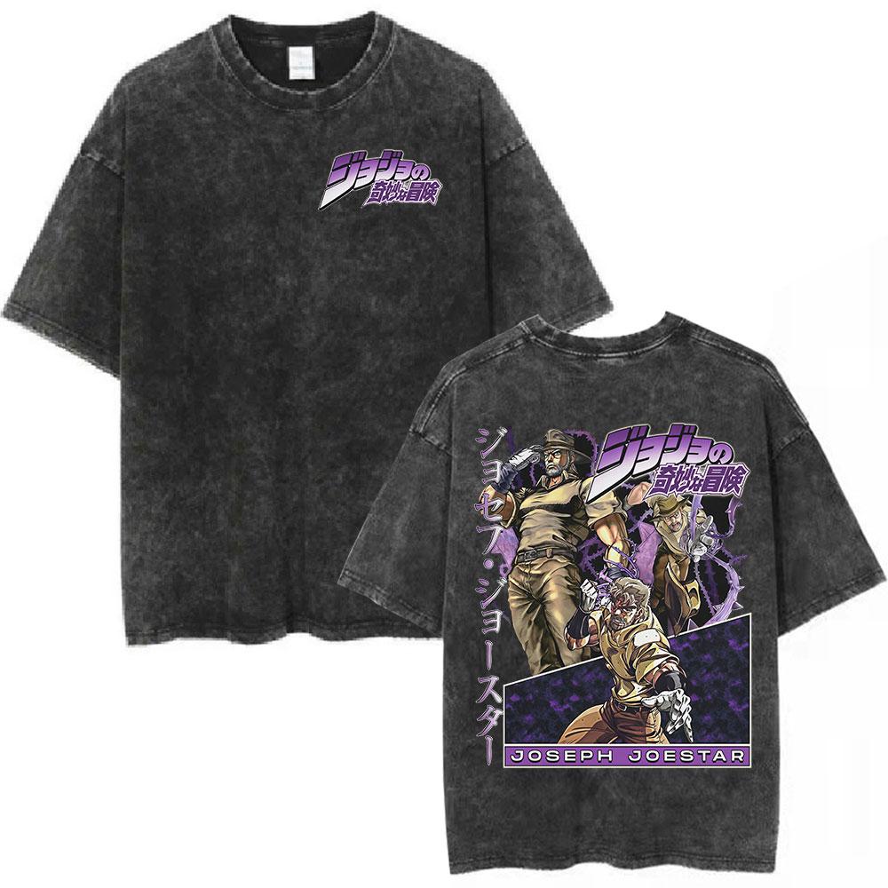 Anime Washed Vintage T Shirts Jojo Bizarre Adventure Tshirt Manga Giorno Giovanna Streetwear Men Women Casual Oversized T Shirt