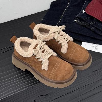 Pelzflache Knöchel Damen Schneestiefel Winter Plüsch Baumwolle Warm Mittelhohe Absätze Schuhe Lässige Mode Stiefel Frau 2025 Trend Gemütliche Botas Mujer