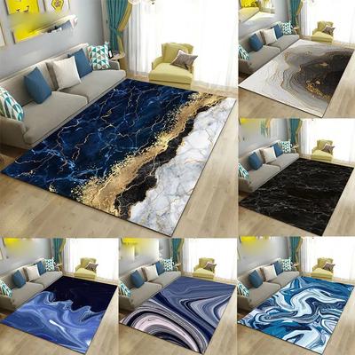 Color Azul Oro Blanco Mármol Alfombra de Área Alfombra Grande para Sala de Estar Dormitorio Sofá Felpudo Decoración Niños Alfombra de Piso Antideslizante