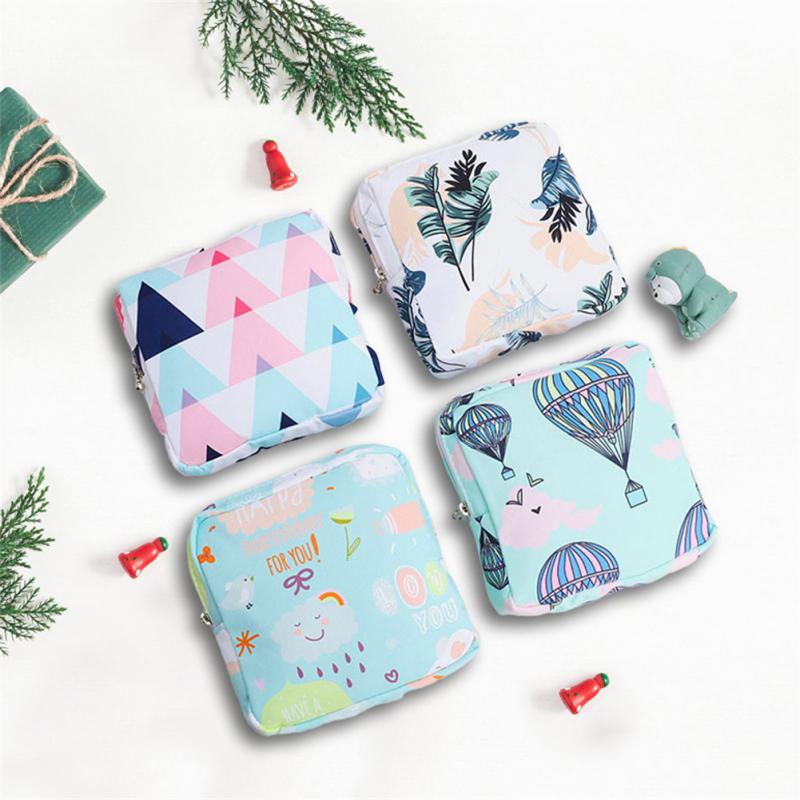 Women Portable Sanitary Napkin Tampon Storage Bag Cotton Travel Makeup Storage Bag Literary Zipper Coin Purse Sundries Storage