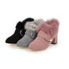 Autumn medium heel short boots women's boots fluffy neckline large size - metal beads Chengdu women's shoes