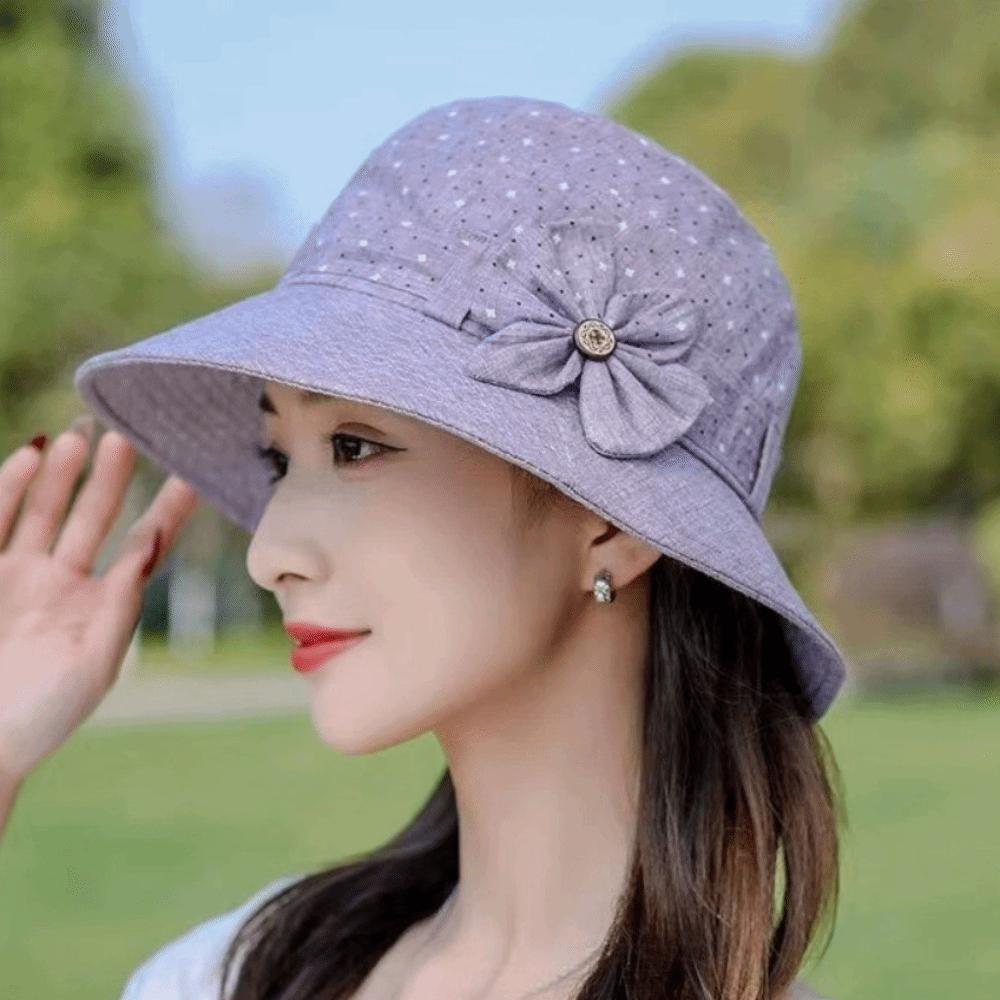 Thin Bucket Hat Button Elderly People's Large Brim Cap Bow Fisherman Hat Sun Protection