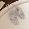 Gold Silver Metal Hollow Earrings Oval Hollow Ear Clip Long Tassel Dangle Earrings  Party