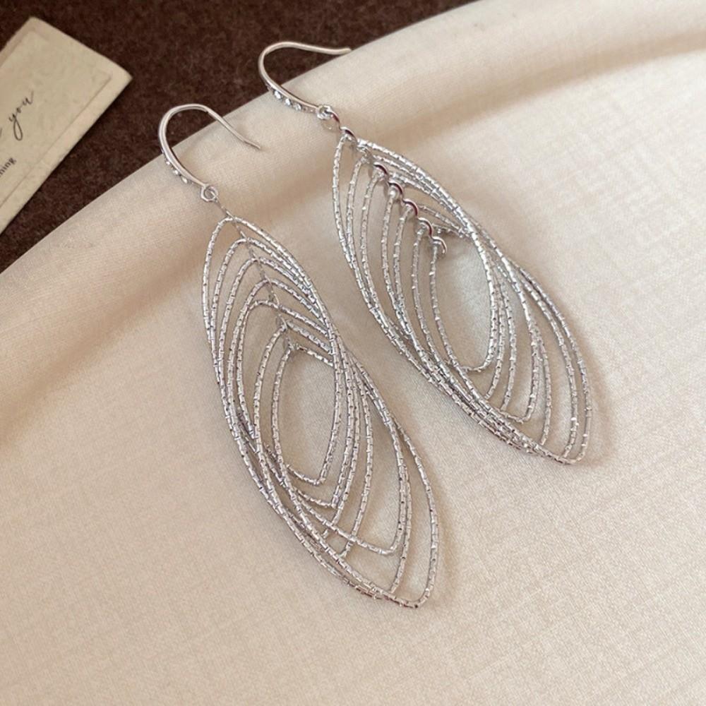 Gold Silver Metal Hollow Earrings Oval Hollow Ear Clip Long Tassel Dangle Earrings  Party