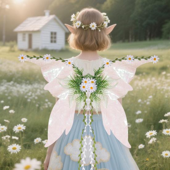 Butterfly Fairy Wings for Women Girls Woodland Elf Wings with Artificial Flowers Leaves And Vines Sparkling Angel Wings for Halloween Cosplay Costume