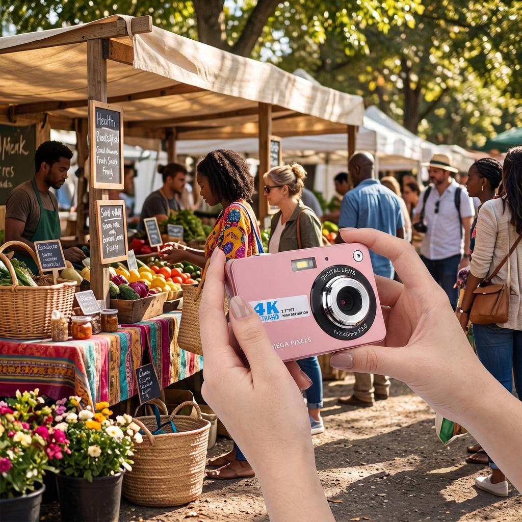 Digital Camera 4K 8X Zoom 48MP Pink Vlog Camera 2.7in Screen Video Camera Simple Camera for Travel Family Photography