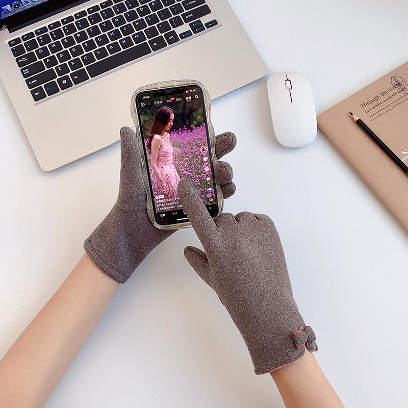 Derong women's touch screen gloves women's autumn and winter thermal gloves students Korean version cycling and driving thickened Practical Use