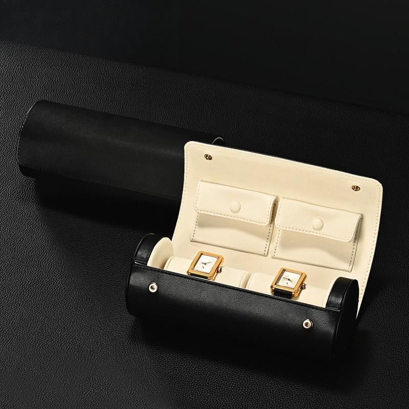 Luxury PU Leather Watch Storage Box, Multi-Functional Dual Slot Portable Case for Watches & Jewelry