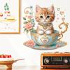 Cat Tea Cup Floral Heart Wall Sticker Self-Adhesive No Glue Residue Hallway Bedroom Home Decor Art