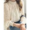 Fall Standing Collar Plus Size Loose Work Clothing Bubble Long Sleeve Chiffon Shirt Lace Tops Sun Protection Clothing Air Conditioning Shirt for Women