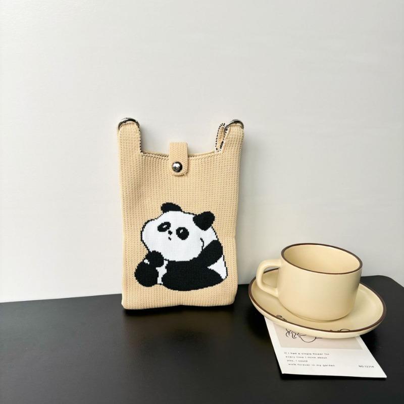 Panda Mobile Phone Bag Cute Knitted Bag High Sense Personality Versatile Dopamine Shoulder Messenger Bag Dopamine Wind