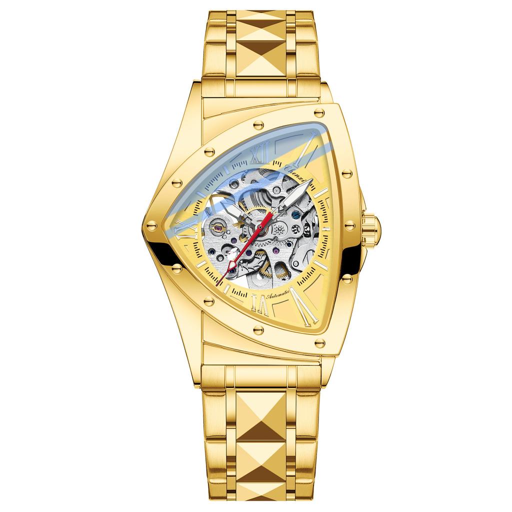 Automatic Man Watch Luxury Stainless Steel Triangle Dial Mechanical Wristwatches Skeleton Waterproof Luminous Watch