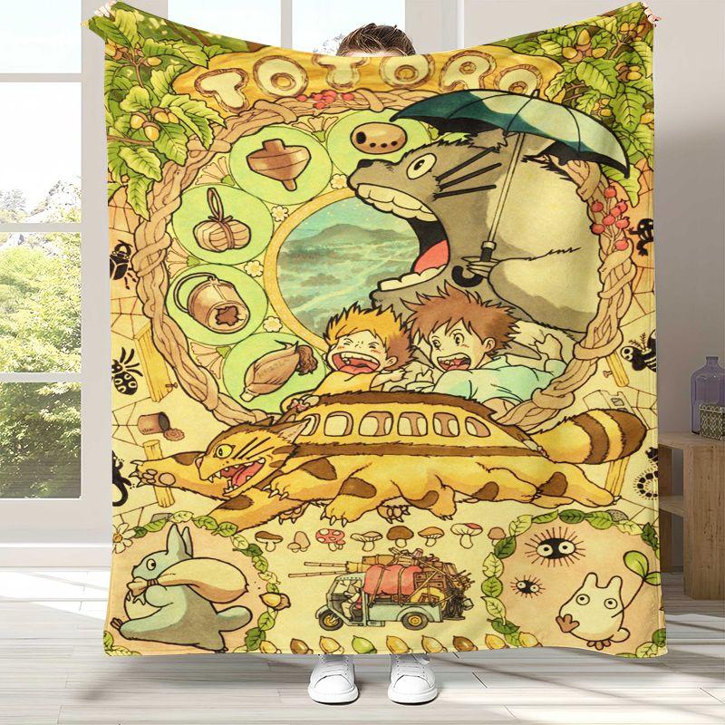 Coperta Morbida Calda in Flanella Disegno Cartone Animato T-Totoro Retro Carino, Plaid in Peluche Ultra Morbido per Casa Camera da Letto Letto Divano Copertura Ufficio Campeggio Picnic