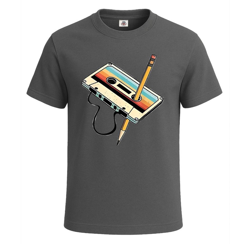 80S Cassette Tape Pencil 1980s Retro Vintage Mens Tshirt Party Novelty Tee Top
