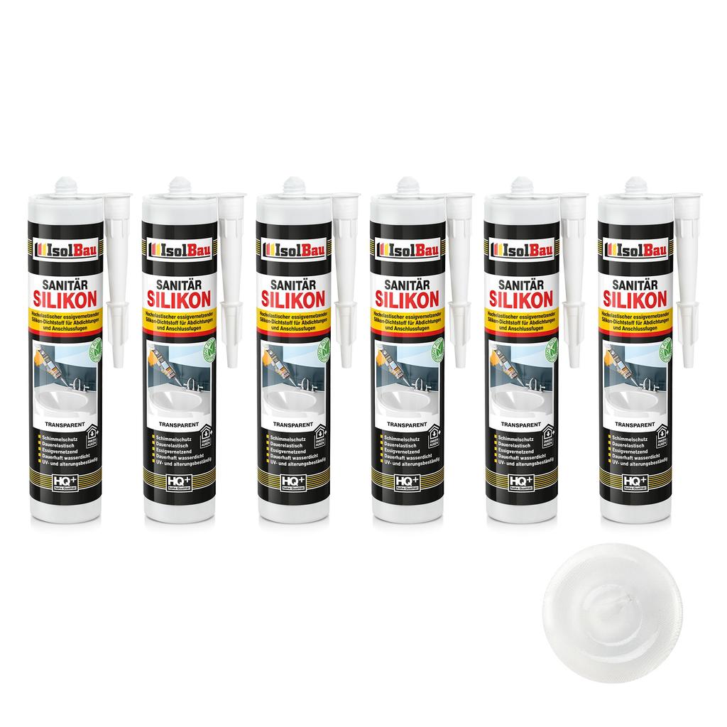 IsolBau Sanitary Silicone Transparent Sanitär Silikon 6 x 300ml