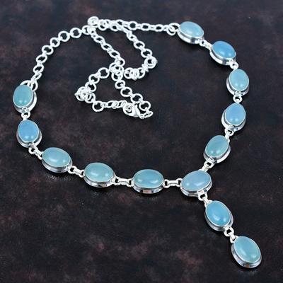 Akuamarin değerli taş kolye antika takı 925 ayar gümüş ayarlanabilir zincir kolye el yapımı kolye yepyeni takı hediyeler onun için