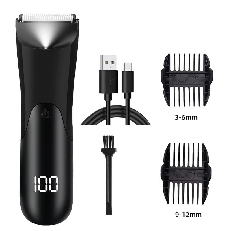 Men'S Groin Body Hair Trimmer, Electric Ball Trimmer, Includes 2 Guard Attachments, Ceramic Blade Head, Wet And Dry Shaver